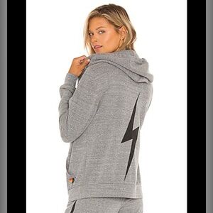 Aviator Nation Gray Hoodie with Black Lightning